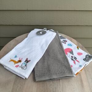 Bunny French Bulldog Dachshund Costume Dogs Spring Kitchen Towels Set Of 3 New